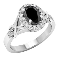 Dazzlingrock Collection 10K Oval Cut Black Sapphire & Round Cut Diamond Bridal Halo Engagement Ring, White Gold, Size 9.5
