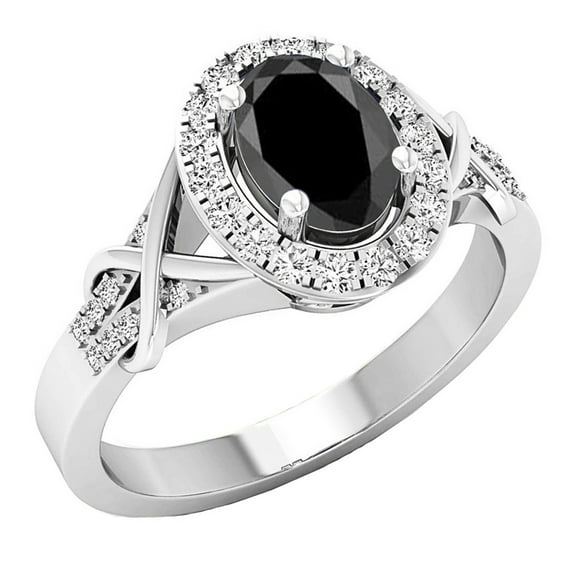 Dazzlingrock Collection 10K Oval Cut Black Sapphire & Round Cut Diamond Bridal Halo Engagement Ring, White Gold, Size 8.5