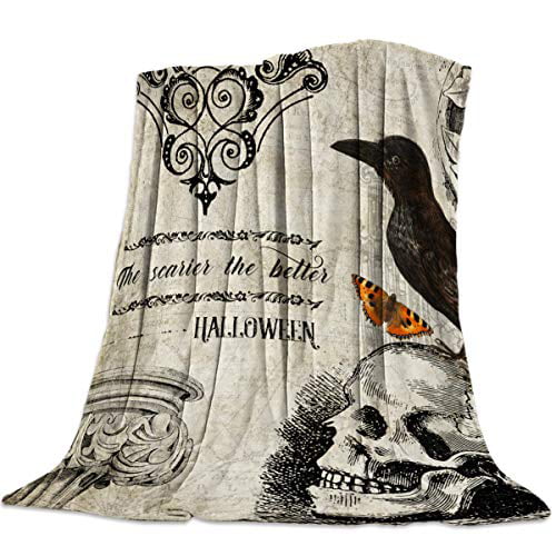 Heart Pain Soft Flannel Fleece Blanket Halloween Theme Breathable Throw Blanket Vintage Pattern Skull Cozy Blanket for Couch Sofa Bed Living Room Suitable for All Season 40x50 inch