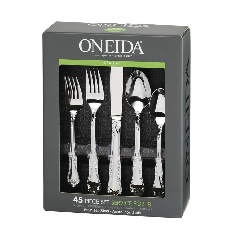 Oneida Azalea Flatware Set, 45-Piece, Mirror Finish, 18/0