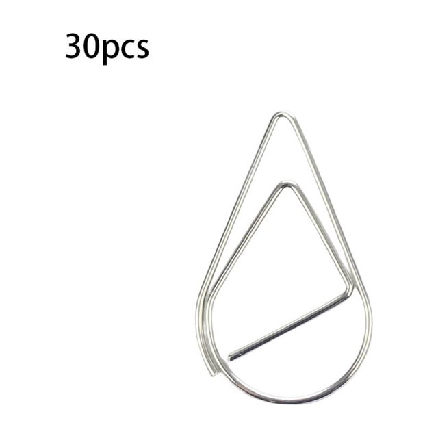 30 Pieces Paper Clip Cute Water Drop Shape Simple Paper Clip Style Solid Color Office School Note Book Photo Clamp Bookmark Silver