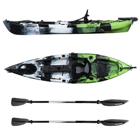 Elkton Outdoors Rudder Operated Fishing Kayak: 10 Foot Sit On Top Fishing Kayak With Included Paddles, Rod Holders and Dry Storage