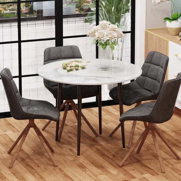 Wisfor Morden Round Dining Table Sintered Stone Kitchen Table for Dining Room Restaurant ,White Top