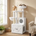 thumbnail image 4 of Feandrea Woodywonders Cat Tree with Litter Box Furniture Hidden Enclosure, 2-in-1 Modern Tower, Cat Condo with Scratching Posts, Removable Pompom Sticks, 4 of 7