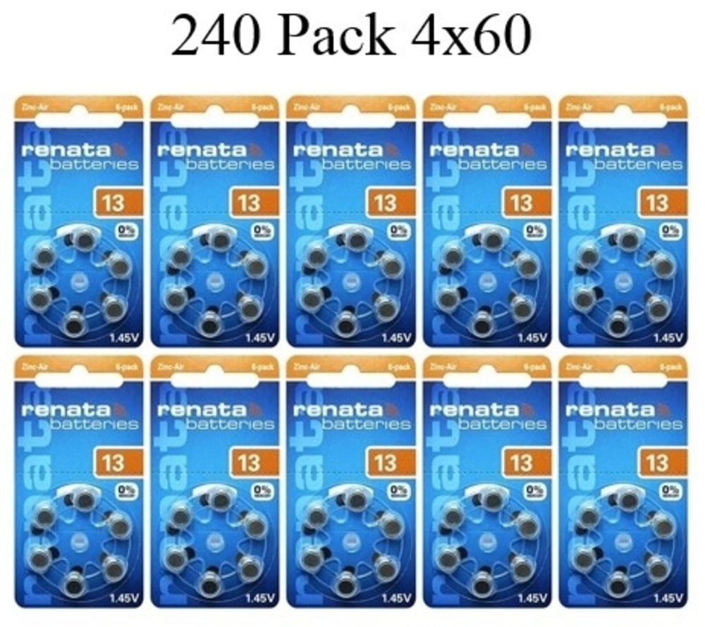 Renata Size 13 0 Mercury Hearing Aid Batteries with Orange Tab Pack of