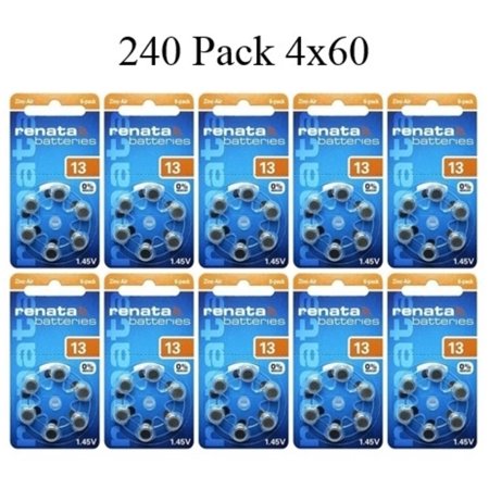 Renata Size 13 0% Mercury Hearing Aid Batteries with Orange Tab Pack of 240