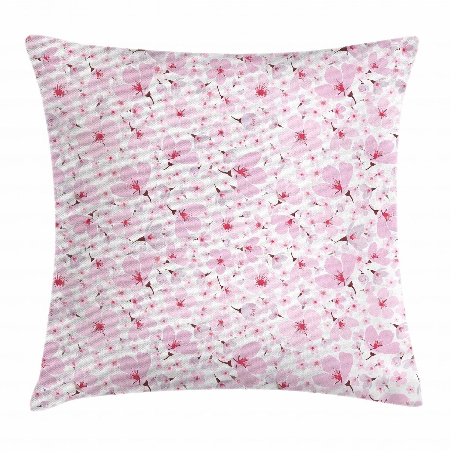 Pink and White Throw Pillow Cushion Cover, Symbolic Japanese Flowering