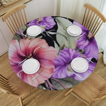 

Orchids Lily Fitted Round Washable Elastic Table Cover for Dining Camping Indoor and Outdoor