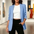 thumbnail image 4 of Sahpxhe Womens Blazer Open Front Ruched 3/4 Sleeve Shawl Collar Blazer Casual Business Long Suit Jacket with Lining Light Blue S, 4 of 9