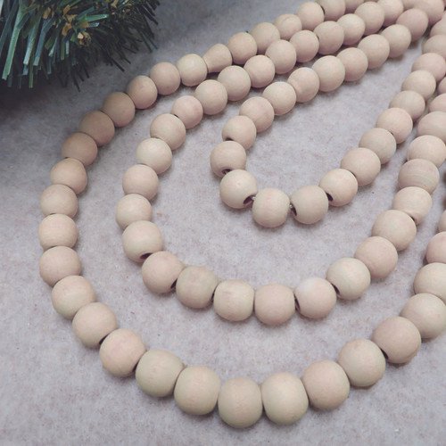 Holiday Time Wood Bead Garland, Ivory, 12'