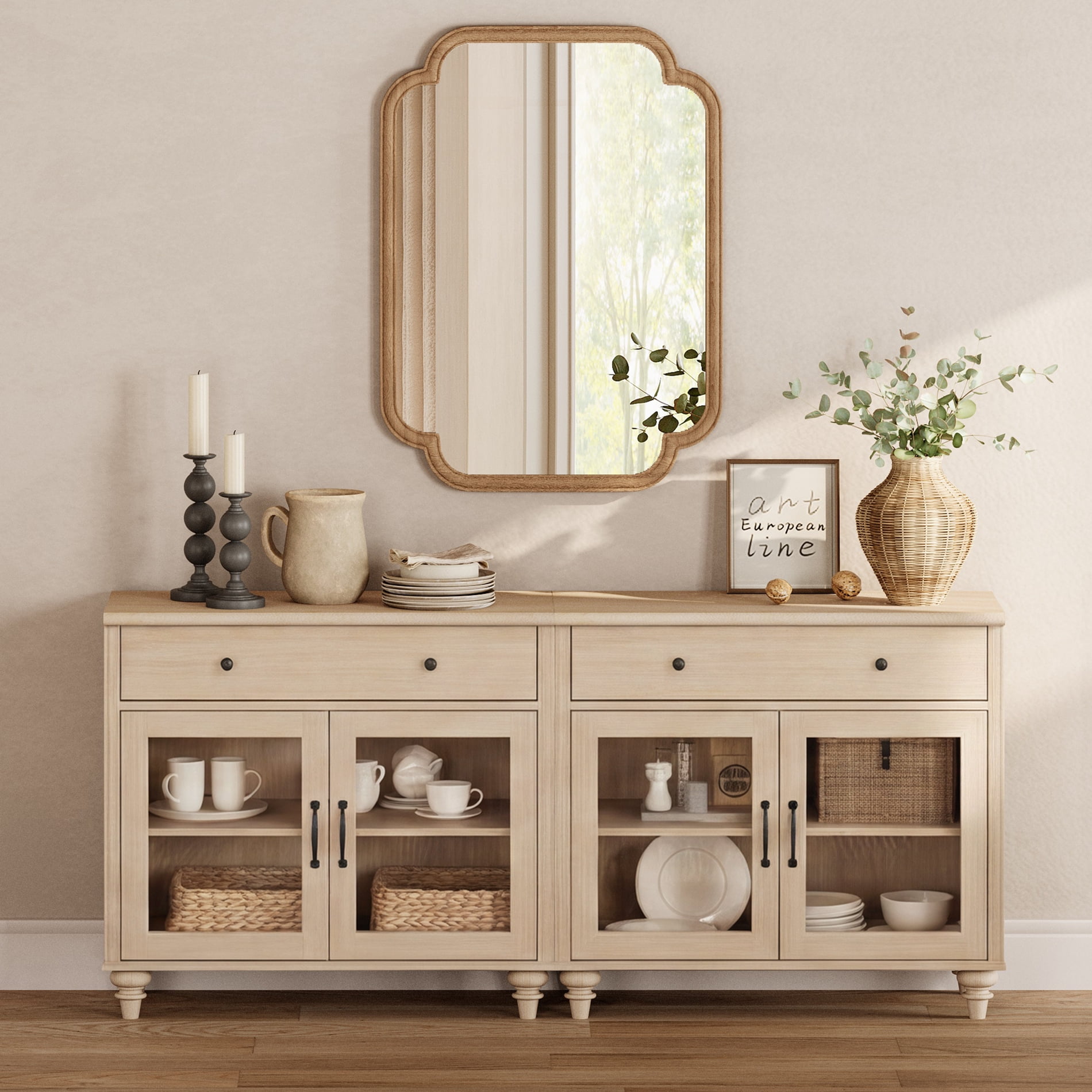 TV Stand For 75 Inch TV Inch TV, 2-In-1 TV Console Table For 43/50/60/75 Inch TV, Entertainment Center With 2 Drawers And 6 Doors, Beige