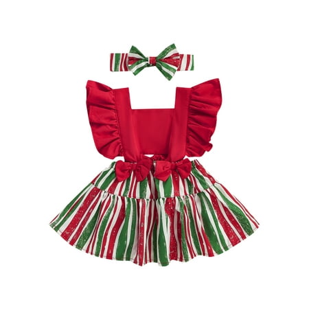 

Infant Baby Girls 2Pcs Summer Outfits Newborn Flutter Sleeve Cross Back Bow Romper with Headband Set 0-12M