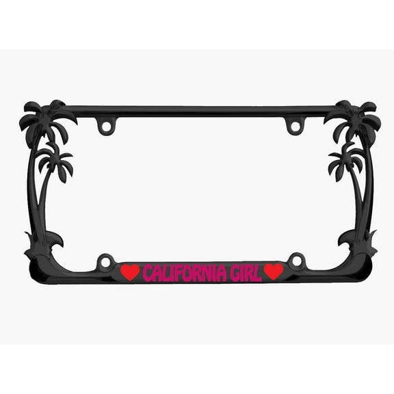 California Girl Palm Tree Style Metal License Plate Frame Personalized/Car Accessories Car Tag Holder Cover (Black/Dark Pink)