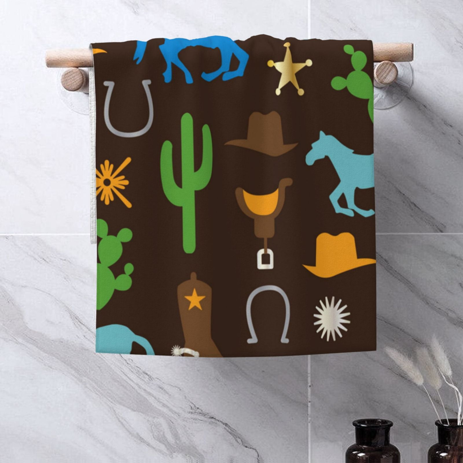 Cowboy Western West Horse Cactus 27.5" x 16" Ultra Soft Hand Towel, Face Wash Cloth for Bathroom, Gym, Travel, Pool