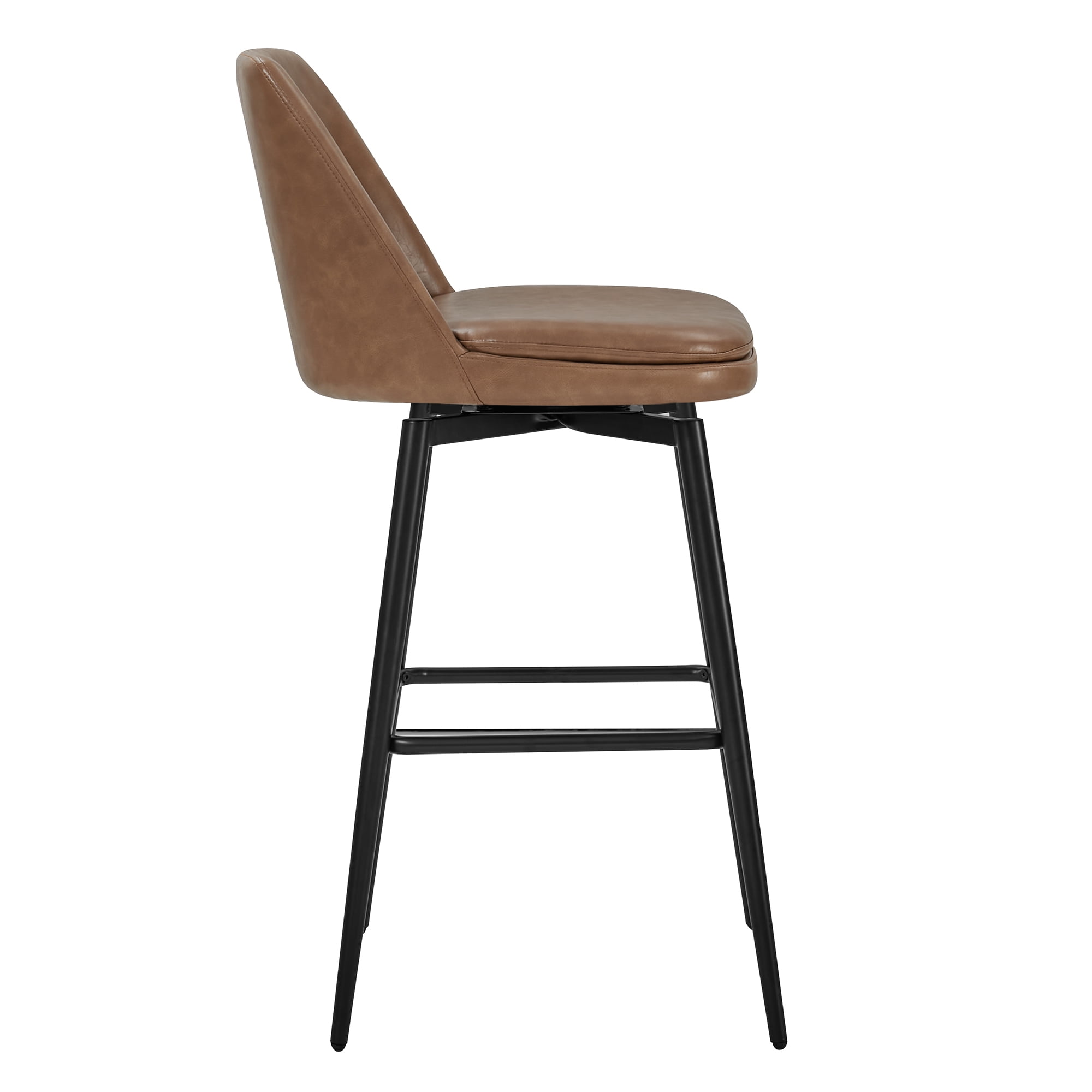 CHITA 30 inch Counter Height Swivel Bar Stools Low Back Set of 3, Metal Base, Faux Leather in Saddle Brown