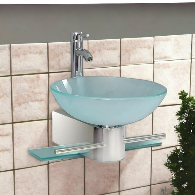 Modern Bathroom Vanity Wall Mounted Pedestal Frosted Glass Bowl Vessel ...