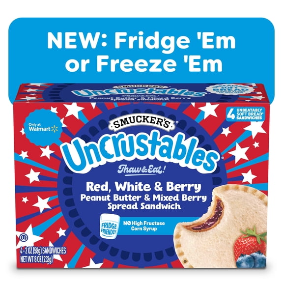 Smucker’s Uncrustables Peanut Butter & Mixed Berry Spread Sandwiches, 2 oz, 4 Count (Frozen)
