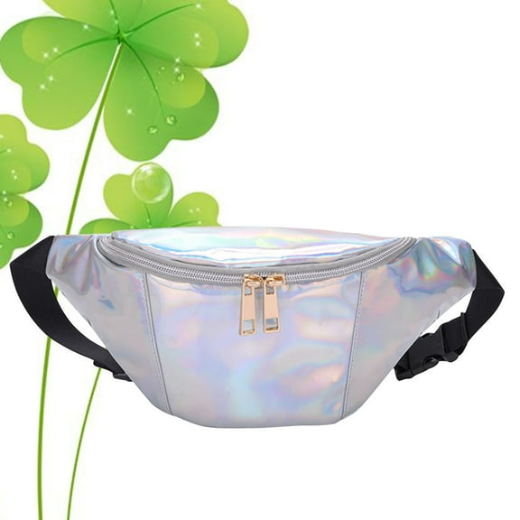 GOOHOCHY 10 Inches Fashion All- Holographic Shinning Fanny Pack Waist Packs for Women Girls (Silver)