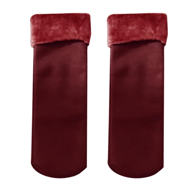 Pantuflas de terciopelo afelpado para casa, calcetines térmicos elásticos para botas de nieve y esquí Vino rojo