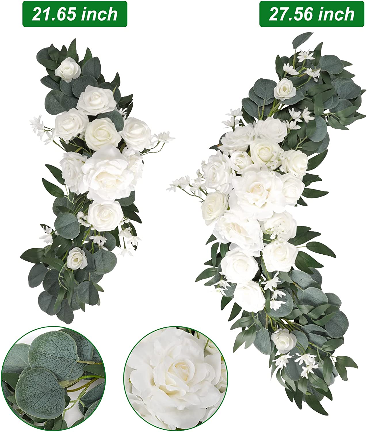 Artificial Wedding Arch Flowers Kit Wedding Arch Decor White Rose Flower Swag Arrangements for Wedding Reception Backdrop Table Decorations Welcome Sign (Pack of 3)