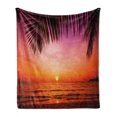 thumbnail image 1 of Tropical Soft Flannel Fleece Throw Blanket, Exotic Sunset Above the Sea Scenery from Coconut Palm Tree Leaf Heaven Picture, Cozy Plush for Indoor and Outdoor Use, 60" x 80", Pink Orange, by Ambesonne, 1 of 6