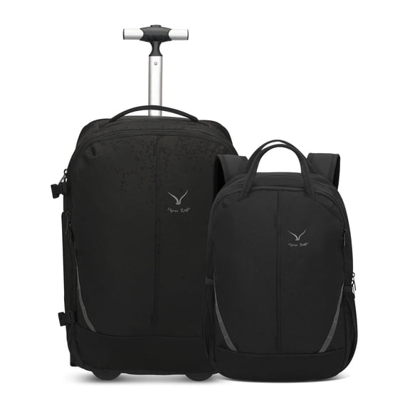 Hynes Eagle 2 in 1 Rolling Backpack with Detachable Daypack Unisex Carry On Luggage Set, Black