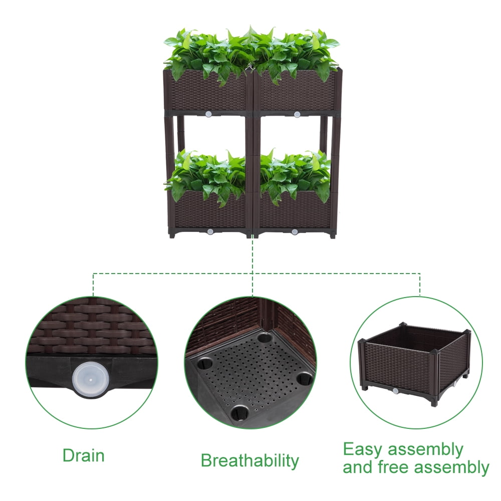 4Pcs Free Splicing Injection Planting Box, Brown