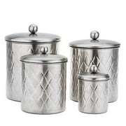 Old Dutch 1863SN 4 Pc. Brushed Nickel Embossed Diamond, 4, 3, 2, Qt Canister Set 11.5Qt Stainless Steel