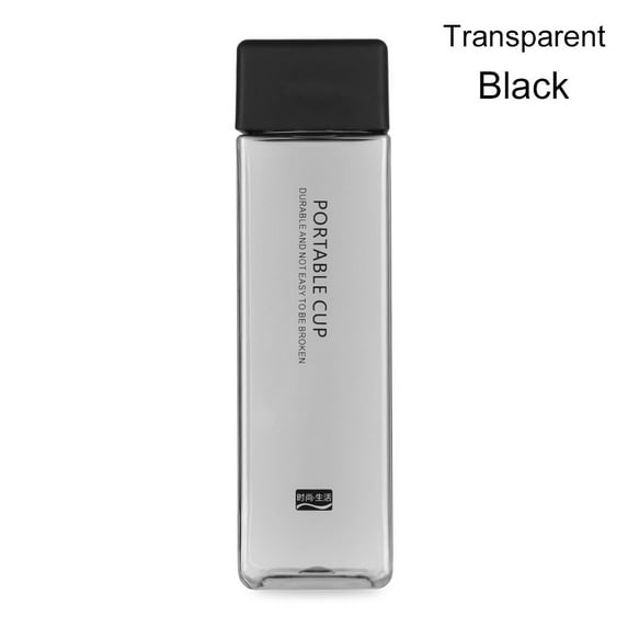 450ml Leakproof Outdoor Sports Cycling Accessory Camping BPA Free Square Plastic Cup Bottle with Straw Water Bottle Drink Jug TRANSPARENT BLACK