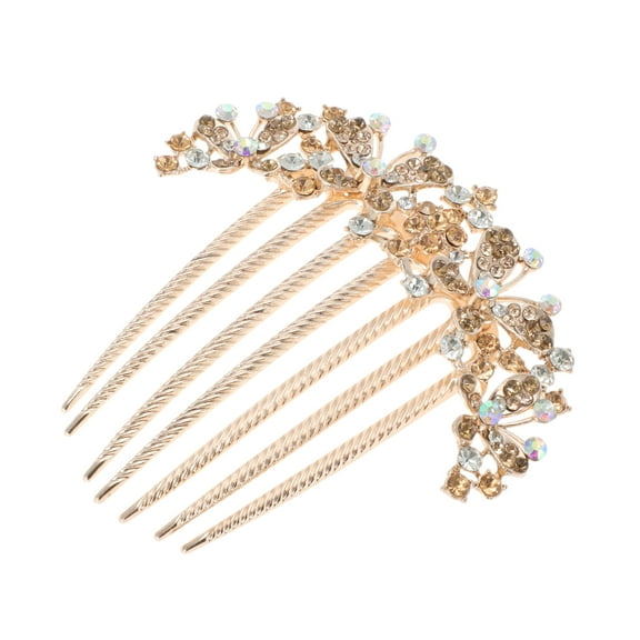 Unique Bargains 1 Pc Women's Butterfly Rhinestones Side Comb for Parties Champagne Alloy
