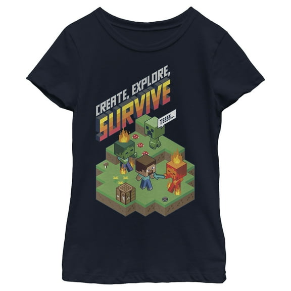 Girl's Minecraft Steve Create Explore Survive  Graphic Tee Navy Blue X Large