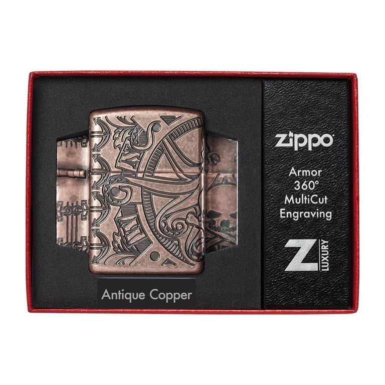 Zippo Armor Antique Copper Nautical Scene Design Pocket Lighter
