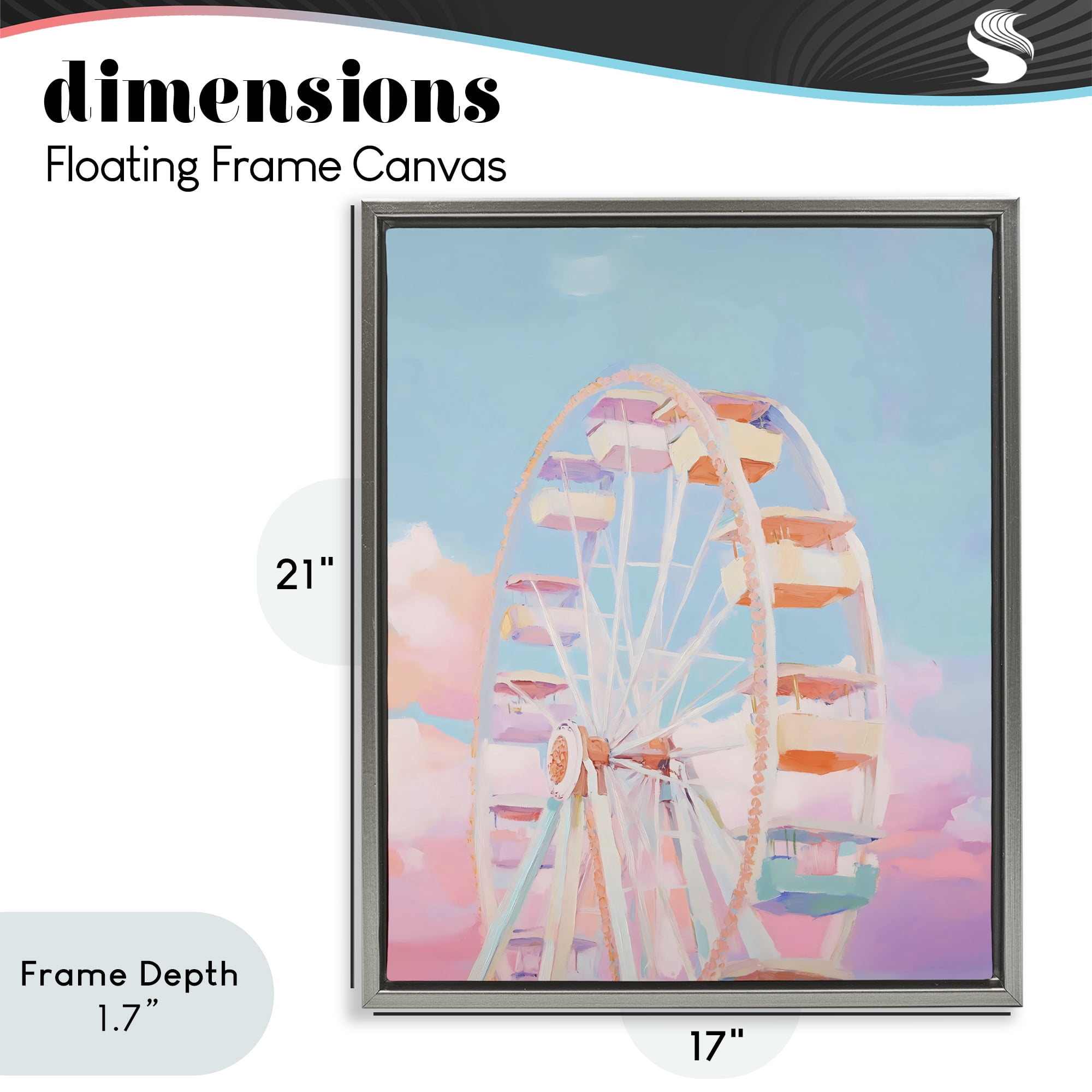 Stupell Industries Ferris Wheel & Cotton Candy Sky Gray Framed Floater Canvas Wall Art, design by The Prints Vibe