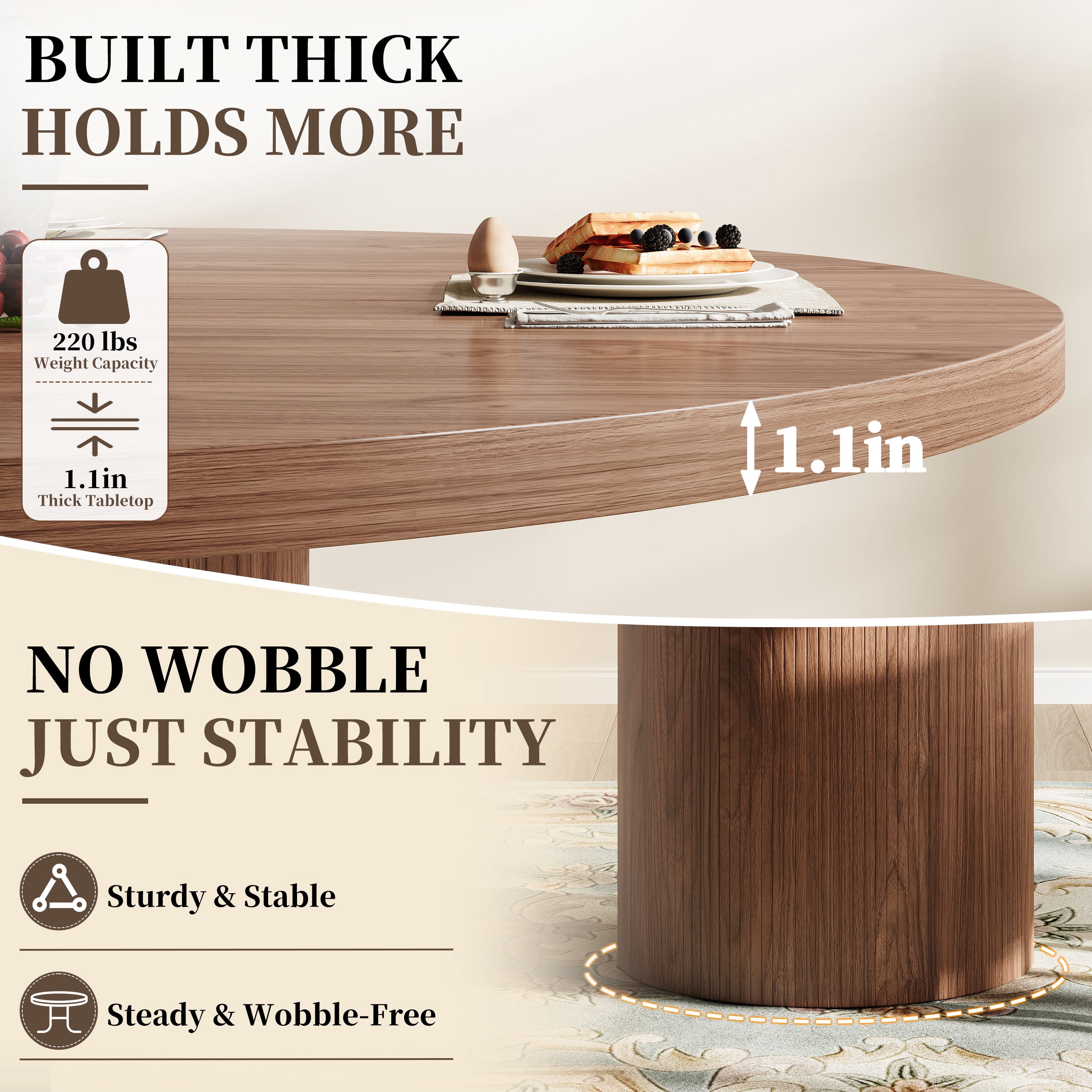 47" Dining Table, LEGAHOME Round Kitchen Table for 4, Wooden Circle Pedestal Table for Dining Room with 1.1in Thickness Tabletop, Walnut(Only Table)