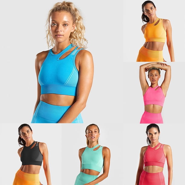 Sujetador deportivo para mujer, tops cortos acolchados, sin costuras, a rayas, delgado, deportivo