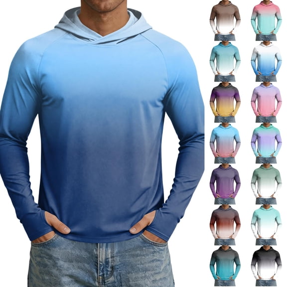 UPF 50 Sun Hoodie Mens UV Sun Protection Shirts Long Sleeve Thumb Holes Top for Fishing Running