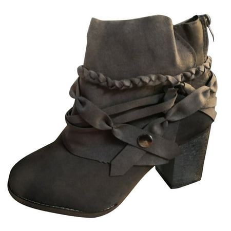 

Women\ s Retro Fashion Round Toe Boots Back Zipper Comfortable Short Boots New