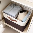 thumbnail image 3 of Storage Basket with Leather Handle, 11.02 inch Fabric Storage Bin, Clothes Organizer Basket, Laundry Storage Basket, Foldable Linen Storage Box, Closet Blanket Organizer for Bedroom Household, 3 of 5