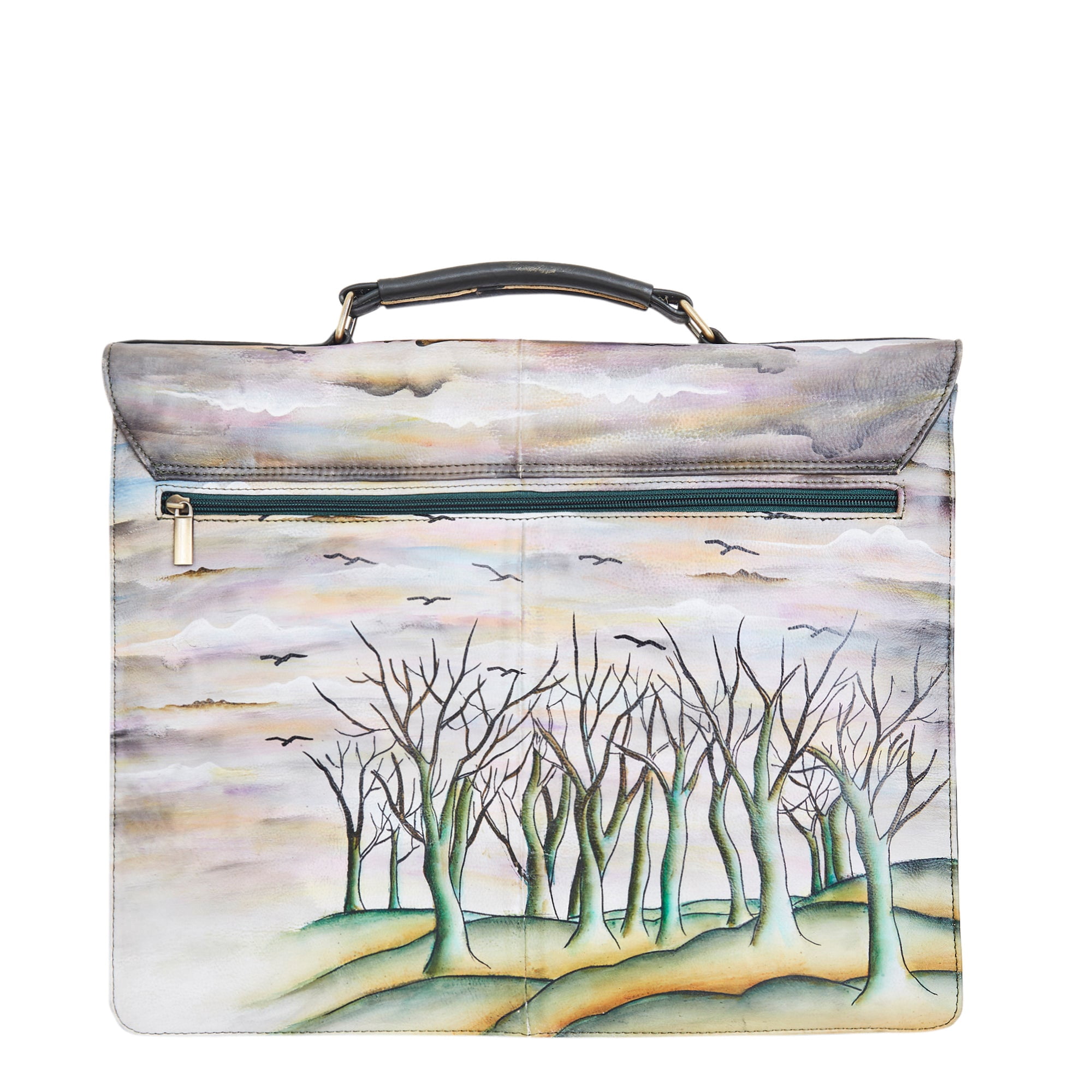 Sishka Womens Hand Painted Leather Briefcase Sling Bag – Artistic Birds Design Shoulder Bag for Work, Travel & Daily Use