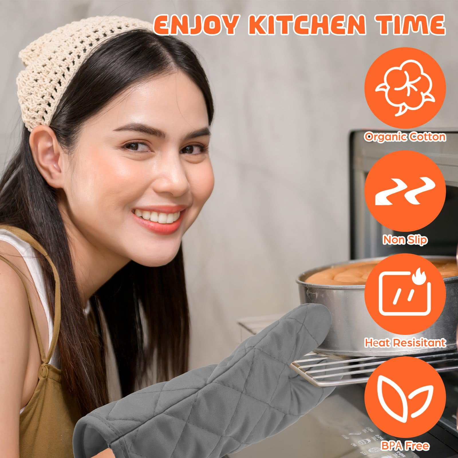 Oven Mitts 6 Pairs Heat Resistant Cotton Polyester Kitchen Gloves for Cooking Baking Grilling