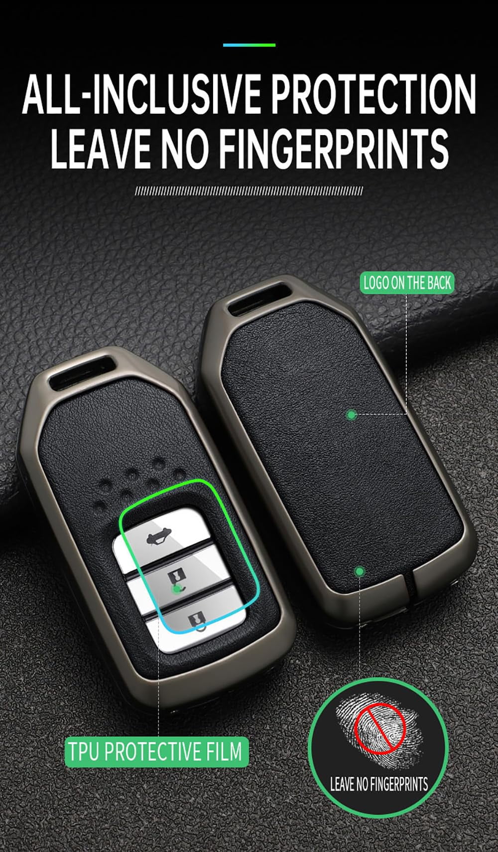 Metal and Leather Key Fob Housing Car Key Holder Fit for Honda Civic Accord Pilot CRV HRV CRZ Fit Odyssey JED Crosstour Ridgeline Crider Spirior Accessories