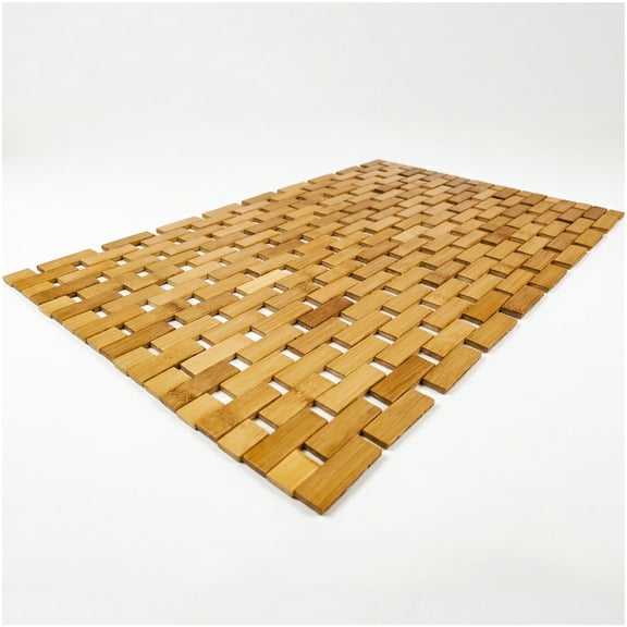 SlipX Solutions Non-Slip Bamboo Bath Mat, Wooden Bath & Shower Rug for Spa, Sauna, Pool Area, Easy to Roll Up, Eco-Friendly, 24.75” x 16.5”, Natural Wood
