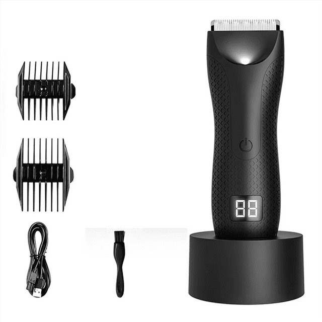 Recortadora de Vello Corporal Recargable para Ingle, Afeitadora Eléctrica con Cuchillas de Cerámica y 2 Peines Guía para Hombres A