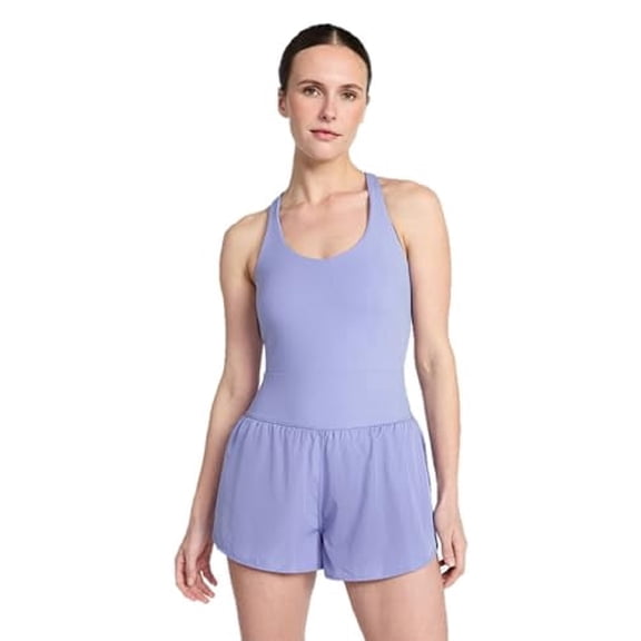 Women's Cross Back Active Buttersoft Romper, Lavender, Medium