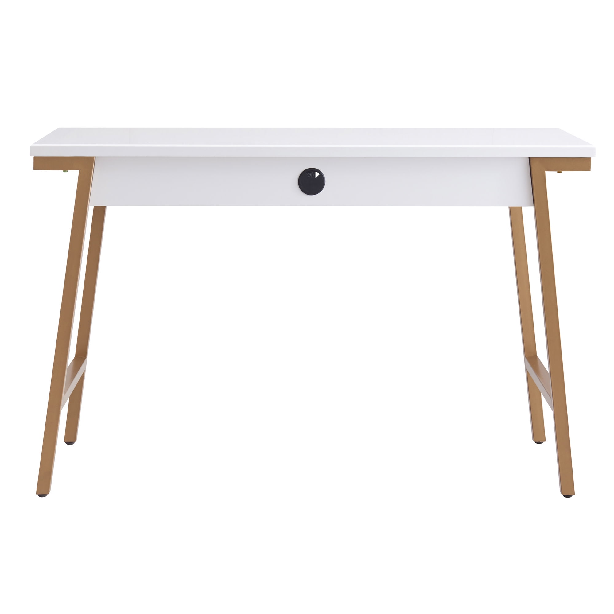 Leick Home Empiria Wood and Metal Computer Desk with Keyboard Drawer, White/Gold