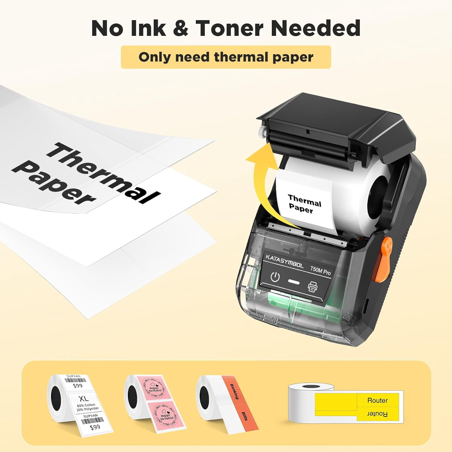 T50M Pro Bluetooth Label Maker Machine with 3 Tapes, Wide Waterproof Label, Versatile App with 40 Fonts and 450+ Icons, Inkless Labeler for Home, Kitchen, School, Black (Machine + 3 Tapes)