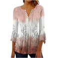 thumbnail image 2 of Sakmal Pink Womens Tops Plus Size 3/4 Sleeve Floral V-Neck Button Tunic Ladies Shirts, 2 of 4