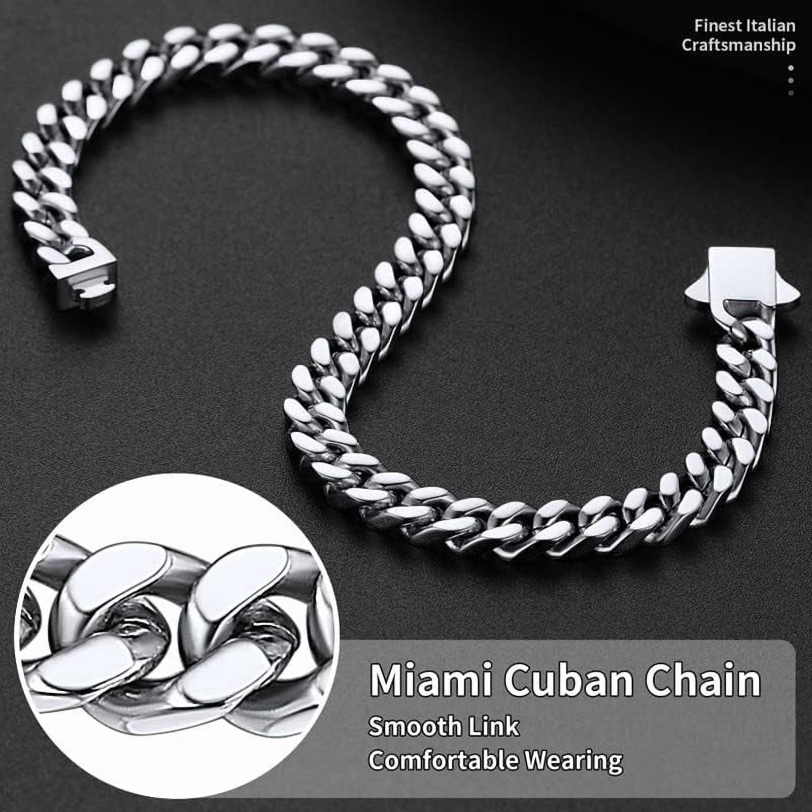 Leander Stainless Steel Cuban Link Bracelet for Men, 5mm/7mm/9mm/12mm Width, 7.5"/8.3"/9" Length, Black/18K Gold Plated Chain Wrist Bracelets for Men, with Gift Box