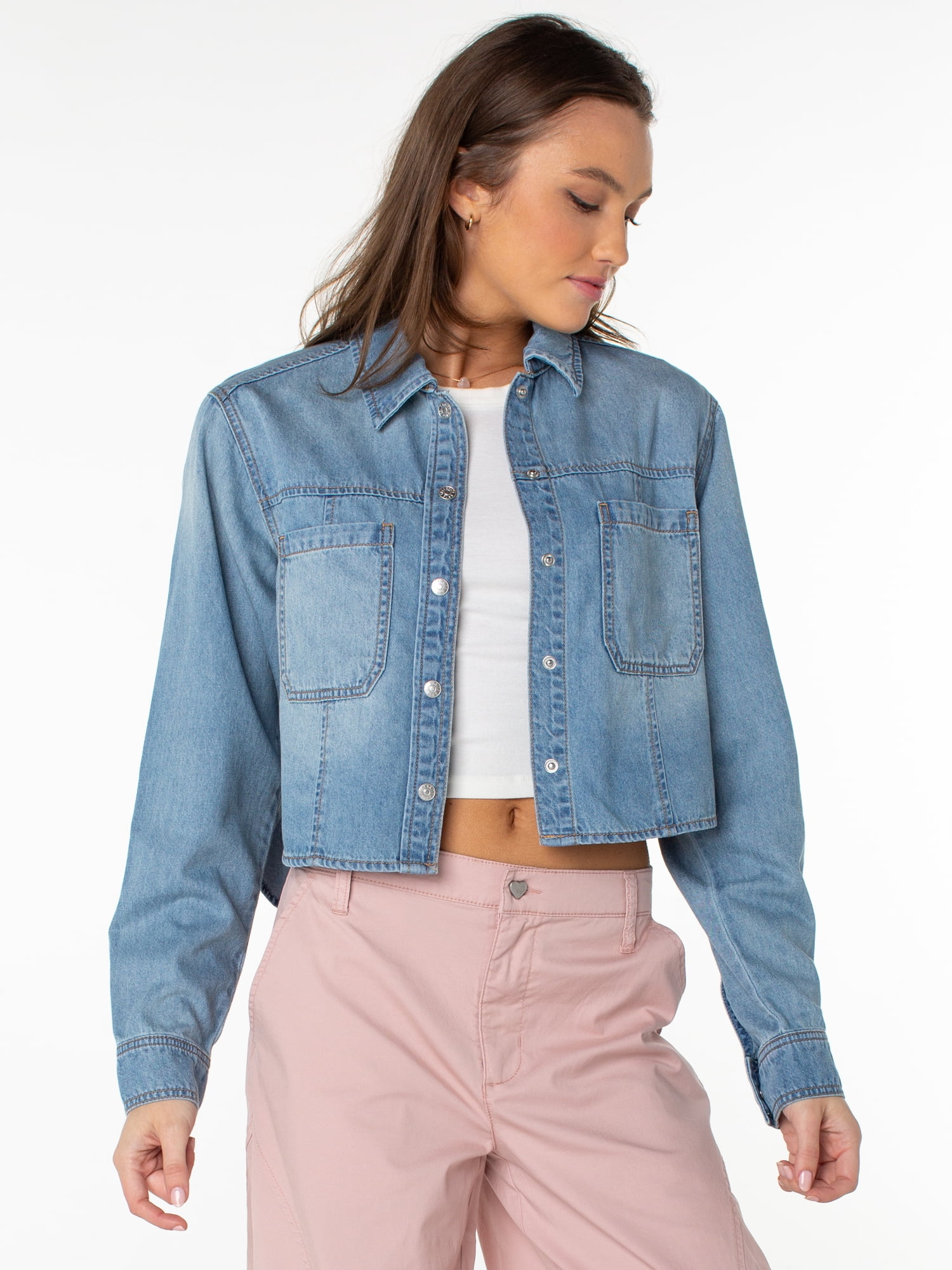 Celebrity Pink Women's and Women's Plus Hi Low Button Down Denim Top, Sizes XS-4X