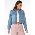 thumbnail image 3 of Celebrity Pink Women's and Women's Plus Hi Low Button Down Denim Top, Sizes XS-4X, 3 of 7
